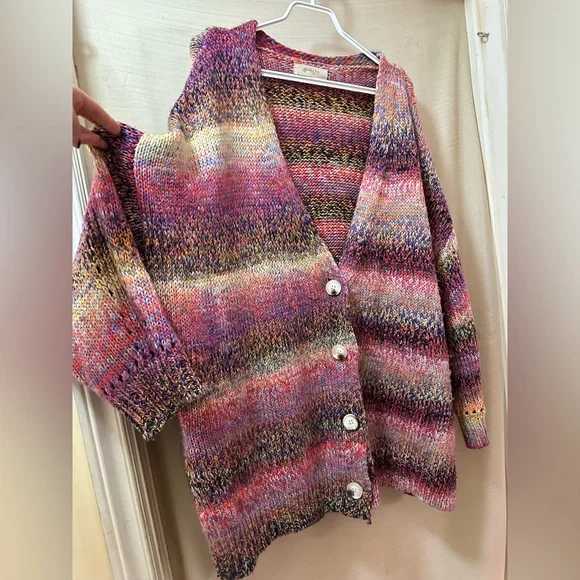 Beautiful Soul Chunky Knit Cardigan Oversized XXL 2XL Heavy Multicolor Boho - Picture 2 of 9